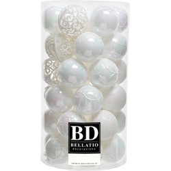 37x stuks kunststof kerstballen parelmoer wit 6 cm inclusief kerstbalhaakjes - Kerstbal