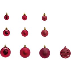G. Wurm Kerstballen -set 100x st - bordeaux rood - 3,4,6 cm - kunststof - Kerstbal