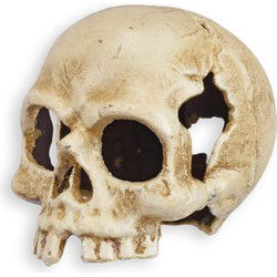 A CAST IRON SKULL TEA LIGHT HOLDER, OLD WHITE