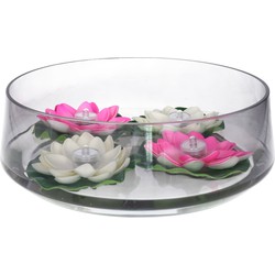 HBX Natural Living Bloemenvaas laag model - transparant smoke glas - D32 x H11 cm - vaas/lage schaal - Vazen