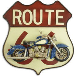 EEN BLIKKEN 3D MUURPLAAT "ROUTE 66" MET MOTORFIETS