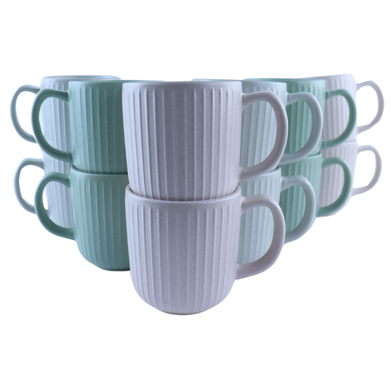 OTIX Koffiekopjes - met Oor - 12 Stuks - Theemok - Koffietassen - 360ML - Mokken - Aardewerk - AURORA - 