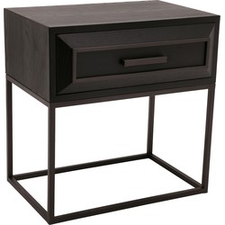 PTMD Lixly Black Wood Iron Frame Bedside Cabinet