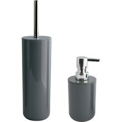 MSV Toiletborstel in houder 38 cm/zeeppompje set Moods - kunststof - donkergrijs - Badkameraccessoireset