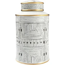 Fine Asianliving Chinese Ginger Jar Porcelain Black White with Gold