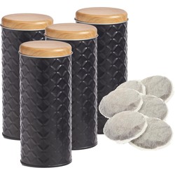 Zeller Bewaarblik voor koffiepads - 4x - zwart - metaal - 7,5 x 18 cm - Voorraadblikken
