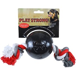 Play Strong rubber bal met floss 10 cm zwart