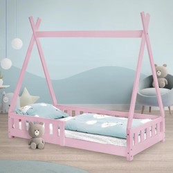 Kinderbed Tipi 80x160 cm roze van grenenhout met uitvalbeveiliging en lattenbodem Houten bed ML design