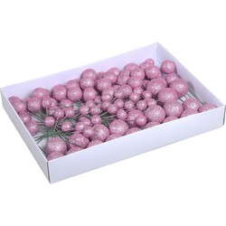 Voordeelverpakking roze glitter kerstballetjes instekers 2, 3 en 4 cm - Kerststukjes