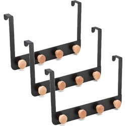 3x stuks badkamerdeur/kastdeur kapstokken zwart met 4 houten haken 35 cm - Kapstokken