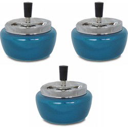 Draai asbak - 3x - metallic turquoise blauw - 13 cm - draai asbak - Asbakken