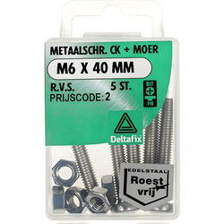 M.schroef moer ck m6x40mm rvs 5st
