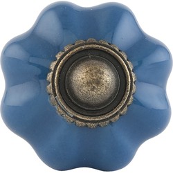 Clayre & Eef Deurknop  Ø 3 cm Blauw Bruin Keramiek Meubelknop