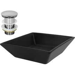 Wastafel incl. zilveren waste zonder overloop 41x41x12 cm zwart keramiek ML design