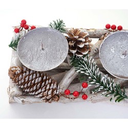 Cosmo Casa  Adventskrans langwerpig - Kerstdecoratie Adventsstuk - Hout 11x15x50cm wit - Grijs - Met kaarsen - Wit