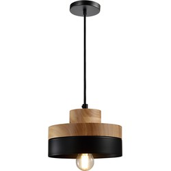 QUVIO Hanglamp rond bruin met zwart - QUV5052L-BLACK