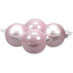 Grote kerstballen - 4x st - poeder roze - 10 cm - glas - Kerstbal