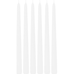 6x Lange kaarsen wit 30 cm 13 branduren dinerkaarsen/tafelkaarsen - Dinerkaarsen