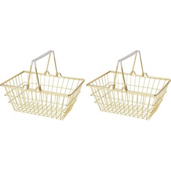 Klein winkelmandje - 2x - goud - metaal - draadmandje - 18 x 13 x 8 cm - Opbergmanden