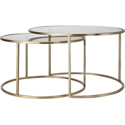 Light&living Salontafel S/2 Ø65x39+Ø75x44 cm DUARTE gls bruin+licht goud