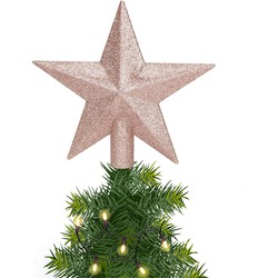Glitter piek in stervorm lichtroze 19 cm kunststof/plastic - kerstboompieken