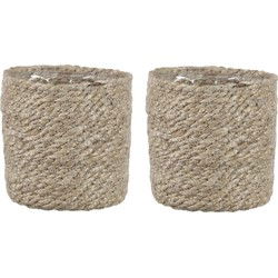 Mica Decorations Plantenpot - 2x - rotan - bruin - plantenmand - 12 x 12 cm - Plantenpotten