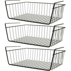 MSV Kastmandje - 4x - opberg/hang mandjes - rvs - zwart - 39 x 25 x 14 cm - Opbergmanden