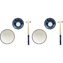 8-delige sushi serveer set porselein voor 2 personen wit/blauw - Bordjes