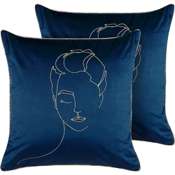 CROCUS  - Sierkussen set van 2 - Donkerblauw - 45 x 45 cm - Fluweel