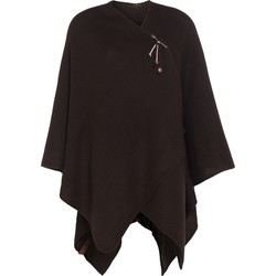 Knit Factory Jazz Gebreid Omslagvest - Dames Poncho - Donkerbruin - One Size - Inclusief sierspeld