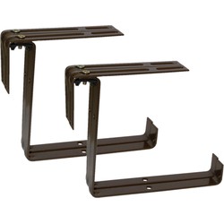 Set van 4 verstelbare metalen balkonbeugels voor een railing t/m 14 cm in de kleur bruin - Plantenbakbeugels