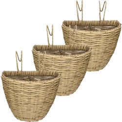 3x stuks balkonmand/plantenmand/plantenbak lichtbruin rotan 42 cm - Plantenbakken