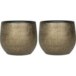 Steege Plantenpot - 2x - keramiek - goud - metaal look - 15 x 13 cm - Plantenpotten