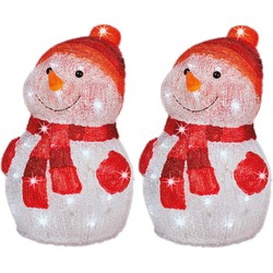 Set van 2x stuks kerstverlichting Led figuren voor buiten sneeuwpop 25 x 25 x 35 cm m - kerstverlichting figuur