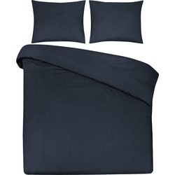 DoubleDry Dekbedovertrek 100% Natuurlijk Katoen - Lits Jumeaux 240x200/220 cm + 2 Kussenslopen - Ademend & Zacht - Nachtblauw
