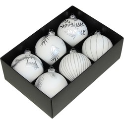 Othmar Decorations luxe kerstballen - gedecoreerd - 6x - 8 cm - wit - Kerstbal