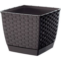Prosperplast Plantenpot - rotan kunststof - 22 x 19 cm cm - bruin - Plantenpotten