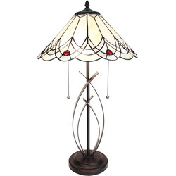 LumiLamp Tiffany Tafellamp  Ø 39x69 cm Beige Glas Kunststof Rond Tiffany Bureaulamp