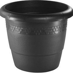 Hega Hogar Bloempot - antraciet - kunststof - sierrand - 35 cm - Plantenpotten