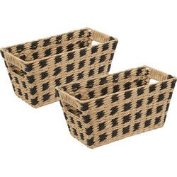 5Five Rieten opbergmand - 2x - gevlochten rechthoek - beige/zwart - 31 x 15 x 15 cm - Opbergmanden