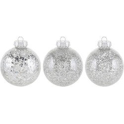 3x Glitter kerstballen zilver 8 cm kunststof kerstboom versiering/decoratie - Kerstbal