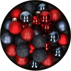 28x stuks kunststof kerstballen rood en donkerblauw mix 3 cm - Kerstbal