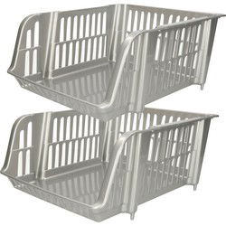 Plasticforte Stapelbare opbergmand - 2x - Zilver - 16L - Opbergmanden