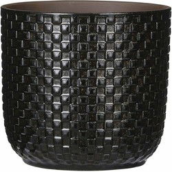 Mica Decorations Plantenpot - keramiek - zwart - D17 x H16 cm - Plantenpotten