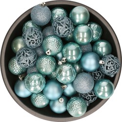 37x stuks kunststof kerstballen ijsblauw (arctic blue) 6 cm glans/mat/glitter mix - Kerstbal