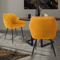 Eetkamerstoelen met rugleuning & armleuningen set van 2 mosterdgele fluwelen bekleding met metalen poten ML design