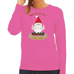 Bellatio Decorations foute kersttrui/sweater dames - Kado Gnoom - roze - Kerst kabouter S - kerst truien