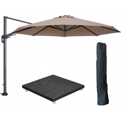 Garden Impressions Hawaii zweefparasol Ø350 cm carbon black / taupe met 90kg royal antraciet parasolvoet en parasolhoes