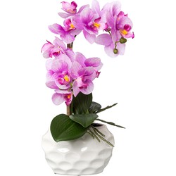 Kopu® Kunstplant Orchidee 33 cm in witte Sierpot 13x9cm - Roze