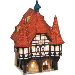Wurm Lichthaus Rathaus Michelstadt van Porselein, Rood/Bruin (B/H/D) 14x13x19cm